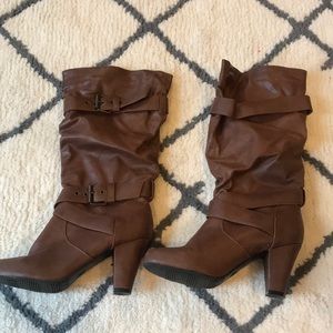 Pull on mid calf boots